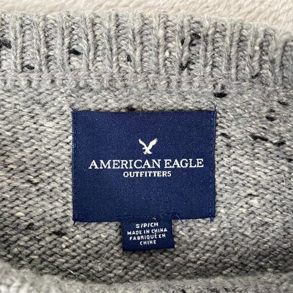 American Eagle Outfitters Men's Sweater S Gray Speckled Crewneck Cotton/Wool Ble - Picture 8 of 12